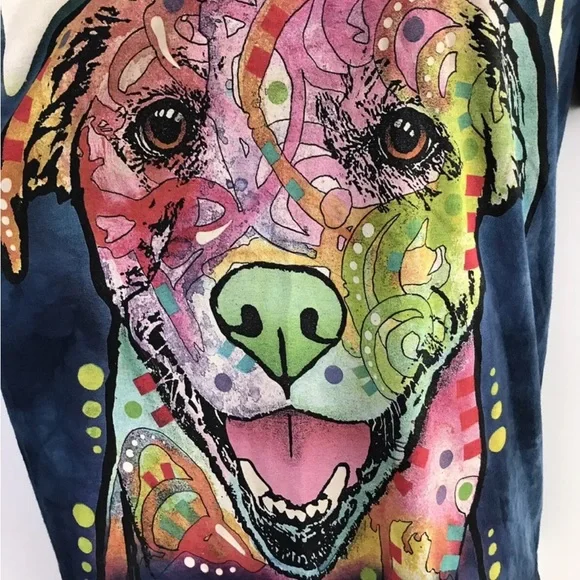 LAB LUV THE MOUNTAIN Dean Russo Tie Dye Dog Puppy Doggo Art T-shirt mens sz S - Picture 3 of 6